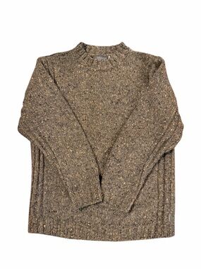 Fisherman Out of Ireland Gray/Brown Chunky Cable Knit Sweater 100% Wool S